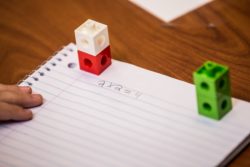 notebook and math manipulatives
